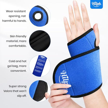 Hilph Wrist Ice Pack Wrap for Carpal Tunnel Relief, FSA Eligible HSA, Reusable Wrist Hot & Cold Therapy Brace for Hand Injuries, Arthritis, Tendonitis, Surgery Recovery Items Gifts Men Women, Blue - style: Casual