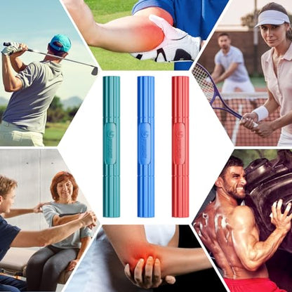 FitBeast Flex Therapy Bar, Tennis Elbow Therapy Bar - Ideal for Relieve Tendonitis Pain & Improve Grip Strength, Fitness Resistance Bar for Golfers Elbow & Tendinitis, Twist Bar for Physical Therapy - color: 3 Piece Set - Red Green Blue