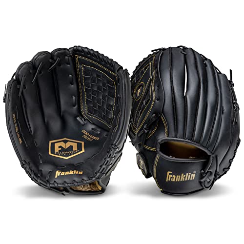 Franklin Sports Field Master Baseball + Softball Glove - Field Master Adult + Youth Baseball + Softball Mitt - Men's + Women's Gloves - color: Black/Gold, style: 14" - Basket Web