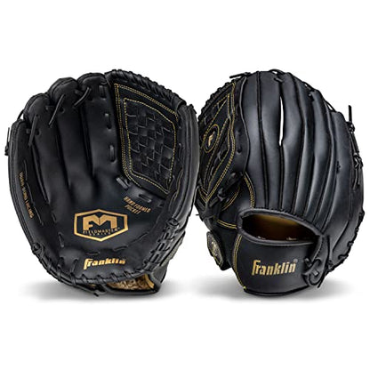 Franklin Sports Field Master Baseball + Softball Glove - Field Master Adult + Youth Baseball + Softball Mitt - Men's + Women's Gloves - color: Black/Gold, style: 14" - Basket Web