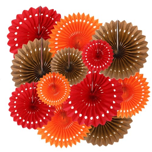 ZOOYOO Hanging Paper Fans Party Decorations,12 Pcs Red Orange Brown Honeycomb Round Fans,Ceiling Decor for Birthday,Wedding,Fall,Harvest,Thanksgiving Party Backdrop - color: Red Orange Brown