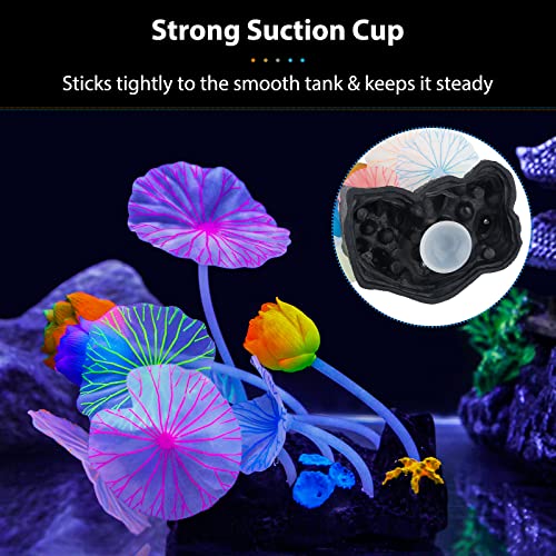 Uniclife Glowing Effect Lotus Ornament Silicone Decor Aquarium Decoration for Fish Tank with Suction Cup - size: Lotus