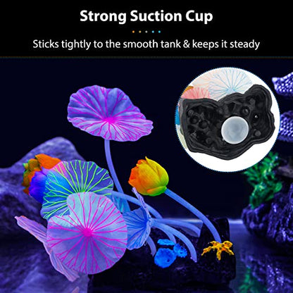 Uniclife Glowing Effect Lotus Ornament Silicone Decor Aquarium Decoration for Fish Tank with Suction Cup - size: Lotus