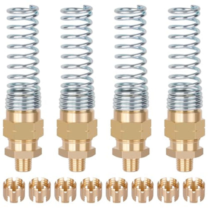 4 Pack Brass DOT 3/8 Hose x 1/4” Male Connector Fitting with 8 Pack Sleeve Tube, Air Brake Hose End Fitting for Air Brake Systems - size: 3/8" Hose x 1/4" Male, style: 4pcs Connector with Spring Guard