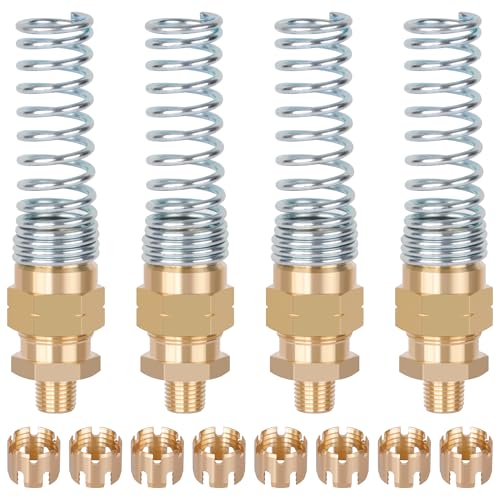 4PCS Brass DOT 3/8” Hose x 1/4" Male Air Brake Hose End Fittings | DOT Approved Air Fittings with Spring Guards, with 8Pcs Fitting Sleeve Tubes, 1/4” Male Connector for Rubber Tube - size: 3/8" Hose x 1/4" Male, style: 4pcs Connector with Spring Guard