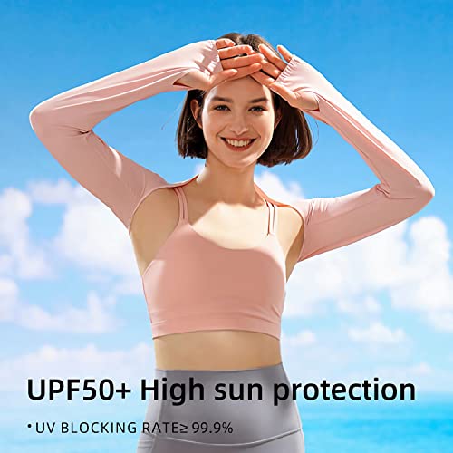 JEONEKID Cooling Shawl Arm Sleeves with Finger Holes for Women Anti-UV Protection, Sun Protection Cooler Shrug for Golf - color: Sky Blue,purple,nude,pink