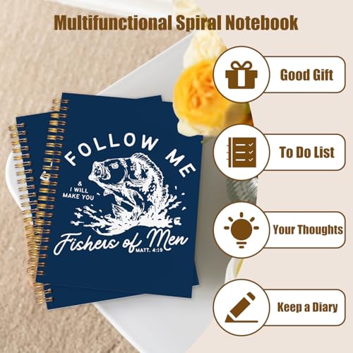 WUCHJ Dark Blue Retro Fish Christian Notebook, Matthew 4:19 Bible Verse Journal, Religious Scripture Spiral Notebook Journal for Note Taking, Christian Faith Based Gifts for Women Men, 5.5x8.3 Inch - color: dark blue fish follow me