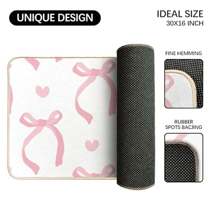 Cute Coquette Pink Bow Welcome Mat for Girls Bedroom Bathroom Decor | Heart Bow Home Decor, Pink Bathroom Floor Mat, Gifts for Pink Lovers, Non-Slip Indoor Entryway Mat, 29.5 x 15.7 Inch