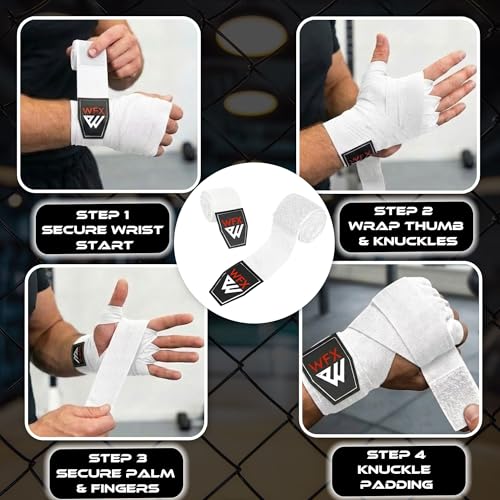 WFX Boxing Hand Wraps 3.5 4.5 Meter Martial Arts Bandages Inner Gloves Wrist Support Straps Punching Under Hand Knuckles Heavy Elasticated Training Bag Mitts Muay Thai - color: White, size: 3.5 M
