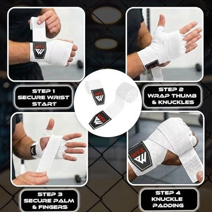 WFX Boxing Hand Wraps 3.5 4.5 Meter Martial Arts Bandages Inner Gloves Wrist Support Straps Punching Under Hand Knuckles Heavy Elasticated Training Bag Mitts Muay Thai - color: White, size: 3.5 M