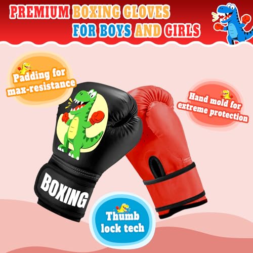 Kids Boxing Gloves for Boys & Girls, Youth Boxing Training Gloves for Kids Age 3 to 9 Years, 4OZ Training Sparring Gloves for Punching Bag Kickboxing Muay Thai MMA - color: Red & Black