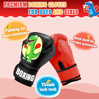 Kids Boxing Gloves for Boys & Girls, Youth Boxing Training Gloves for Kids Age 3 to 9 Years, 4OZ Training Sparring Gloves for Punching Bag Kickboxing Muay Thai MMA - color: Red & Black