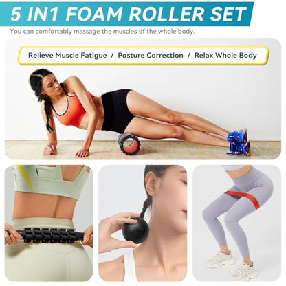 Krightlink 5 in1 Foam Roller Set, High Density Deep Tissue Massager for Muscle Massage, Massage Roller, Massage Ball, Resistance Band for Whole Body Physical Therapy Deep Muscle Massage (Purple) - color: Violet