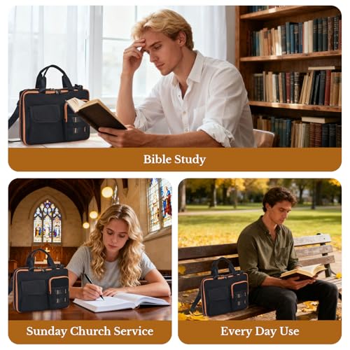 ZHIERNA Tactical Bible Cover for Men, Double Layer Large Bible Case Church Bag with Multiple Pockets, Bible Carrying Case for Women with Top Handle and Shoulder Strap