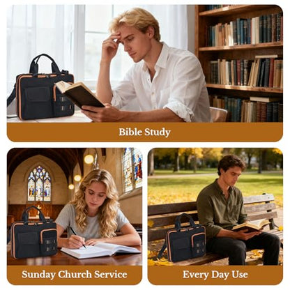 ZHIERNA Tactical Bible Cover for Men, Double Layer Large Bible Case Church Bag with Multiple Pockets, Bible Carrying Case for Women with Top Handle and Shoulder Strap