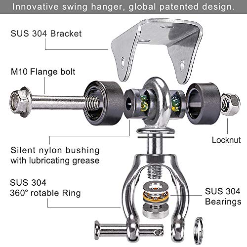 SELEWARE Silent Swing Hanger Heavy Duty Swing Hook Swivel Bearing Swing Mount Hardware for Porch Swing Hammock Chair Heavy Bag Yoga Silk Suspension Straps Olympic Rings 2 Pack - color: C: 360° Bearing Swing Hanger ( 2 Pack )