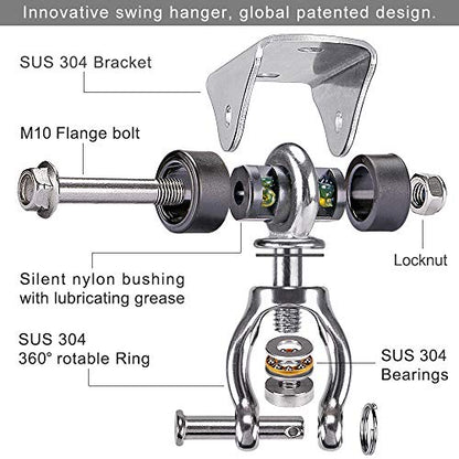 SELEWARE Silent Swing Hanger Heavy Duty Swing Hook Swivel Bearing Swing Mount Hardware for Porch Swing Hammock Chair Heavy Bag Yoga Silk Suspension Straps Olympic Rings 2 Pack - color: C: 360° Bearing Swing Hanger ( 2 Pack )