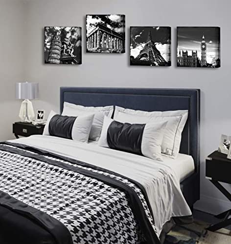 JiazuGo Black and White Building Wall Art for Living Room Contemporary European Famous Architecture Leaning Tower of Pisa Eiffel Parthenon London Elizabeth City Big Ben Canvas Pictures Paintings - color: Famous Buildings