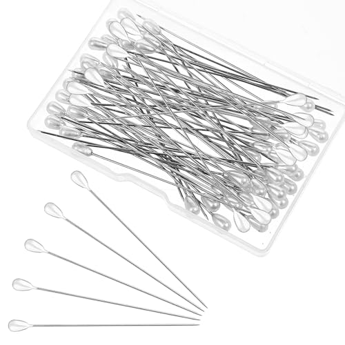 100 PCS Pearl Head Pins, 3 Inch Corsage Boutonniere Pins Straight Pin with Pearl Heads White Pearlized Ball Decorative Pin for Quilting Sewing Pinning Quilt Jewelry Making DIY Craft Flower Decoration