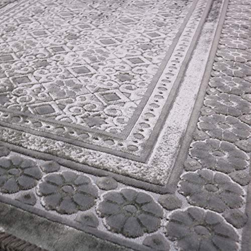 Modefa Velvet Prayer Rug - Soft Plush Turkish Janamaz Sajada Carpet for Men and Women - Plain Solid Prayer Mat Ramadan Eid Gift - with Prayer Beads - Luxury Floral Stamp (Silver Grey) - color: Silver Grey