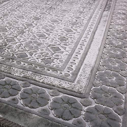 Modefa Velvet Prayer Rug - Soft Plush Turkish Janamaz Sajada Carpet for Men and Women - Plain Solid Prayer Mat Ramadan Eid Gift - with Prayer Beads - Luxury Floral Stamp (Silver Grey) - color: Silver Grey