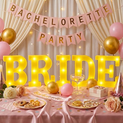 Aurelema Sukkot Large LED Letter Sign LED Lights Battery Powered Table Decoration for Party Gift Tabletop Decoration(Bride) - size: 8.27 inches, style: Bride