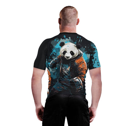 Panda Fighter Men's Short Sleeve Compression Rash Guard MMA Jiu Jitsu BJJ Grappling Base Layer Combat Shirt - color: V3, size: Small