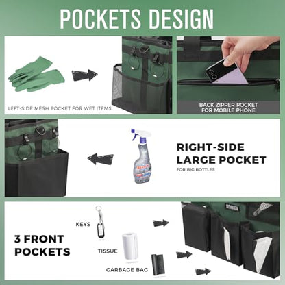 SCAVATA Wearable Cleaning Caddy Bag, Cleaning Caddy Supplies Organizer with Handle & Shoulder Straps for Housekeepers, Under Sink & Car Cleaning Tool Organizers with 4 Foldable Divider (TreeGreen) - color: TreeGreen