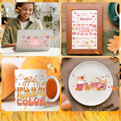 Rngmsi Fall UV DTF Stickers - 10 Sheets Pink Autumn UV DTF Cup Wraps for 16 oz Glass, Pumpkin Car Maple Leaf Drinking Rub on Transfer Stickers, Waterproof Uvdtf Decals for Water Bottle DIY Fall Crafts - style: Fall Pumpkin