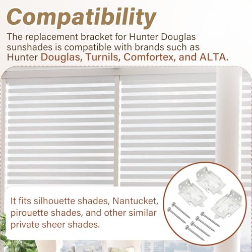 Blinds Shade Brackets Compatible with Hunter Douglas, Turnex, Comfortex & ALTA, fits Silhouette/Nantucket/Pirouette, 3-Pack, White