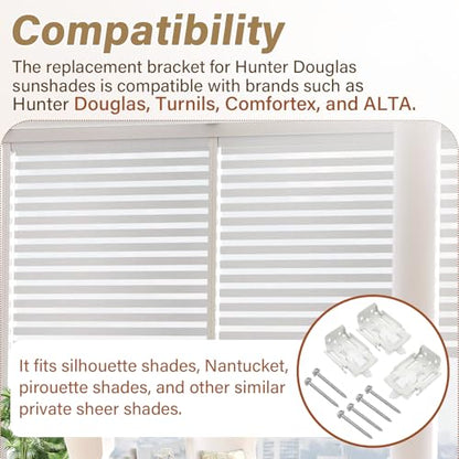Blinds Shade Brackets Compatible with Hunter Douglas, Turnex, Comfortex & ALTA, fits Silhouette/Nantucket/Pirouette, 3-Pack, White
