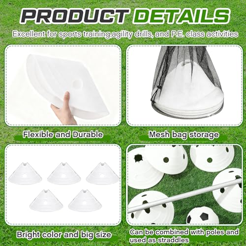 Jumbo Disc Cones Jumbo Soccer Cones with Mesh Bag Giant Large Agility for Soccer Training Adult Sports - color: White