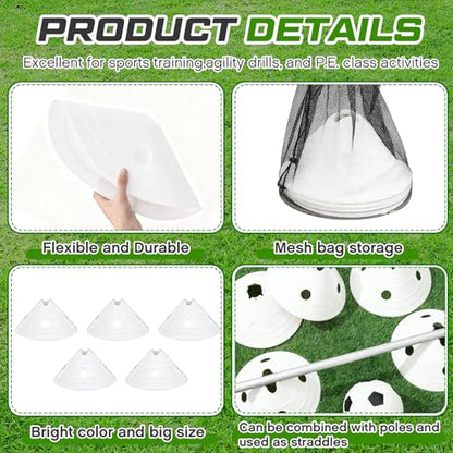 Jumbo Disc Cones Jumbo Soccer Cones with Mesh Bag Giant Large Agility for Soccer Training Adult Sports - color: White