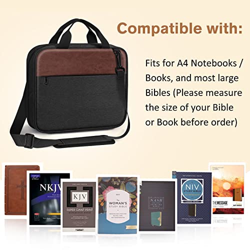 FINPAC Large Bible Cover, Carrying Book Case Church Bag Bible Protective with Zippered Pocket and Handle, Gift for Men Women - color: Black & Brown