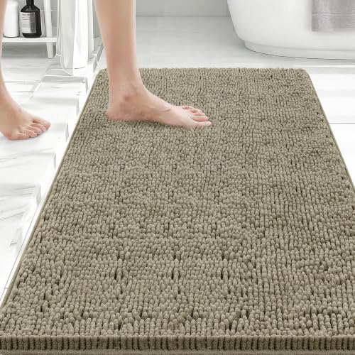 Bcoimo Bath Rug Mat,36x24 Chenille High Absorbent Latte Bathrom Floor Mats - color: Latte, size: 36x24