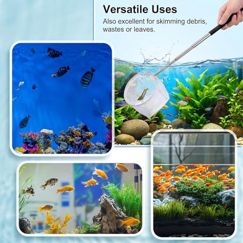 2Pcs Aquarium Shrimp Net, 3.3In Stainless Steel Fish Nets for Aquarium Small Fish Tank Shrimp Net Debris Cleaning Tool with Extendable Handle for Shrimps Baby Fishes Food Residue Skimming