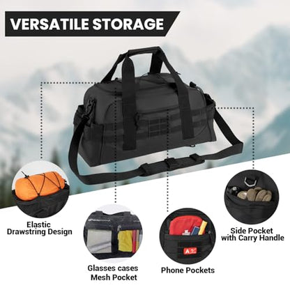 Hannibal Tactical 35L Large Duffle Bag, 3-in-1 Tactical Backpack MOLLE Pack for Sports/Gym/Outdoor, Black - color: Black