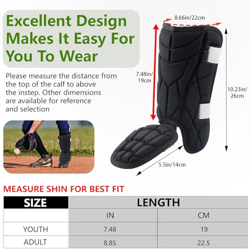 Baseball + Softball Leg Guard, Impact Resistant Batter's Leg Guards, Adult and Youth Shin & Foot Shield with Elastic Straps, Suitable for Both Left and Right Feet, Detachable Leg & Foot - size: Youth-7.48IN
