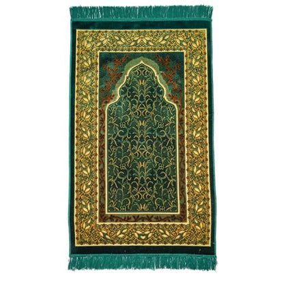 Muslim Prayer Rug, Soft Plush Thin Islamic Prayer Mat, Janamaz, Sajada, Praying Carpet, Islamic Gift, Foldable Portable Turkish Prayer Mat for Men&Women, Lightweight Travel Prayer Rug, 26"x43" - color: Jeddah / Darkgreen