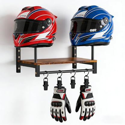 Helmet Holder Wall Mount,Motorcycle Helmet Holder with 4 Hook Clips,Motorcycle Accessories for Gear Storage