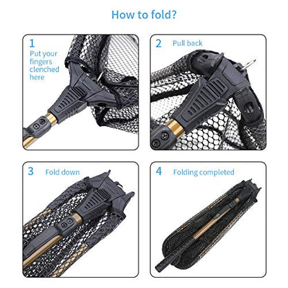 YVLEEN Folding Fishing Net - Foldable Fish Landing Net Robust Aluminum Telescopic Pole Handle and Nylon Mesh 16inch Hoop Size - color: A:16”/40cm Hoop Size (Fixed Handle) Gold