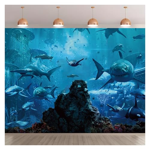 7x5FT Shark Under The Sea World Photo Backdrop Aquarium Reef Photography Background Banner Polyester Fabric Studio Props Booth Video Shooting Decorations Supplies