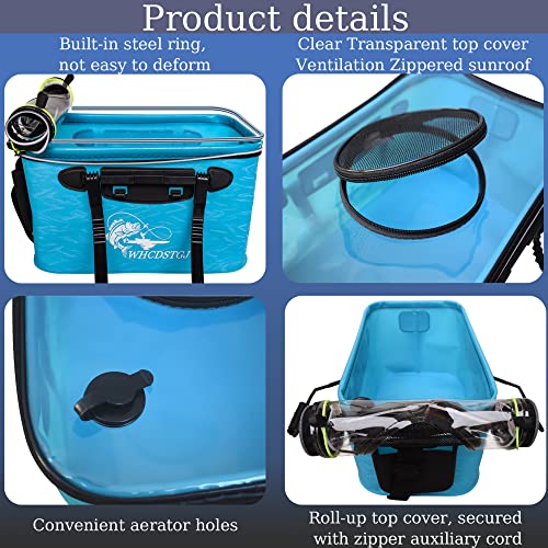 Transparent Top Cover Fishing Bucket, Foldable Fish Bait Bucket, Multifunctional Minnow Bucket, Live Fish Container, Fish Protection Bucket, Outdoor Camping Fishing Bag. (Blue, 4 Gallon) - color: Blue, size: 4 Gallon