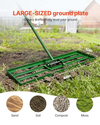 VEVOR Lawn Leveling Rake, 48"x10" Level Lawn Tool, Heavy-Duty Lawn Leveler with 78" Steel Extended Handle, Yard Leveling Rake Suit for Garden, Golf Lawn, Farm - size: 48x10in