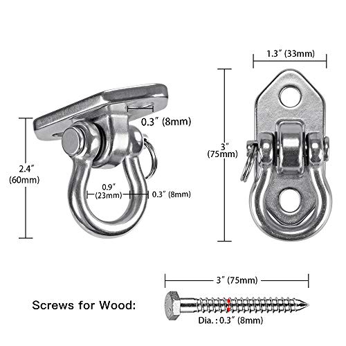 Hammock Chair Hanging Kit Swing Ceiling Mount, Heavy Duty Swing Hanger Hook, Indoor Outdoor Playground Hanging Chair, Tree, Gym, Rope, Swing Set Bracket, Punching Bag Hardware, 1000 LB - style: 2 Pack -180° Swing Hook