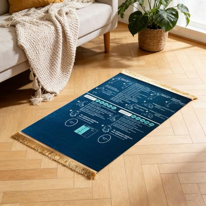 Bilingual Guided Prayer Mat with English Reading & Arabic Recitation Guide, Non-Slip Salah Prayer Mat with Instructions for Prayer Learning, Meditation (Blue, 70x110cm)