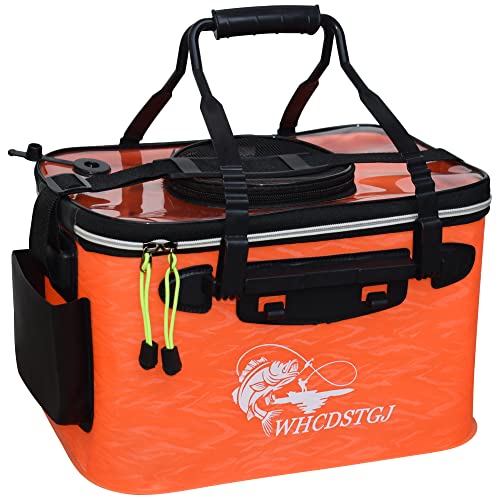 Transparent Top Cover Fishing Bucket, Foldable Fish Bait Bucket, Multifunctional Minnow Bucket, Live Fish Container, Fish Protection Bucket, Outdoor Camping Fishing Bag. - color: Orange, size: 4 Gallon