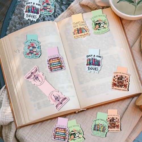 Book Lovers 자석 책갈피 선물 - Wxiben 8피스 재미있는 책갈피 자석 여성용 책벌레 책 마크 자석 페이지 마커 클립 여성 남성 독서 학생 교사 사서 용품 - style: 2-도서 애호가