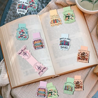 Book Lovers 자석 책갈피 선물 - Wxiben 8피스 재미있는 책갈피 자석 여성용 책벌레 책 마크 자석 페이지 마커 클립 여성 남성 독서 학생 교사 사서 용품 - style: 2-도서 애호가