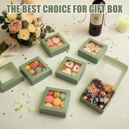 Zonon 30 Pcs Kraft Paper Boxes with Window 4.13 x 4.13 x 1.18 Inch Candy Packaging, Small Gift Boxes, Soap holder, Mini Treat Packaging for Bakery Chocolate Jewelry Display (Sage Green) - color: Sage Green